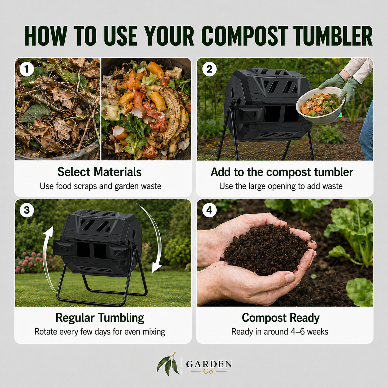 Image of how a compost tumbler works