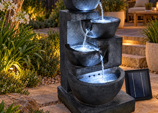 4 Tier Solar Water Fountain with Blue LED Lights