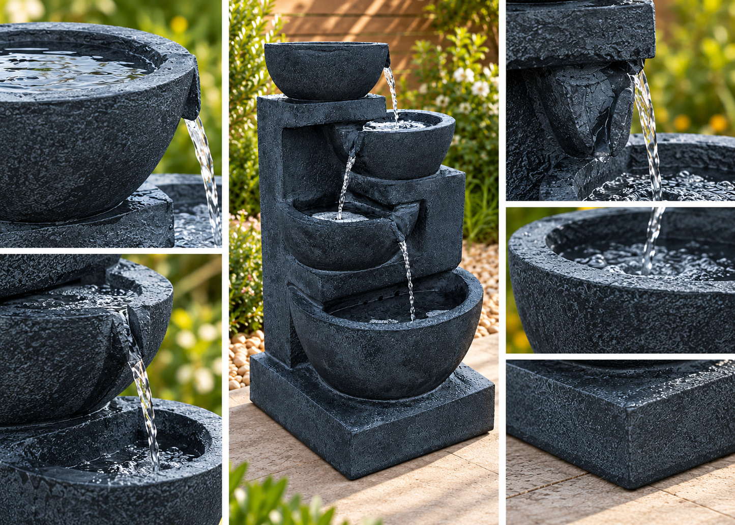 4 Tier Solar Water Fountain with Blue LED Lights