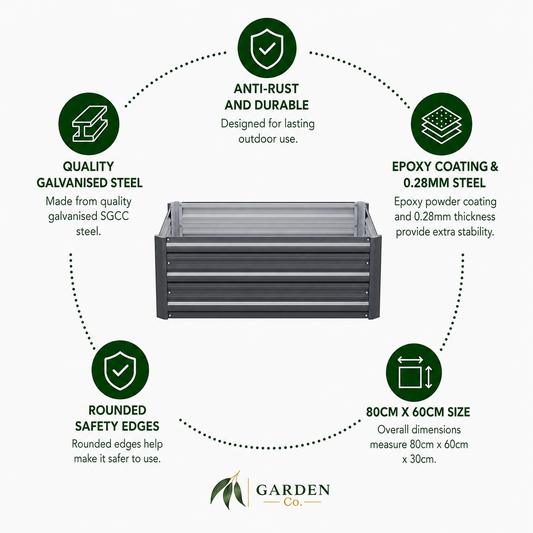 Compact Galvanised Raised Garden Bed (80cm x 60cm x 30cm)