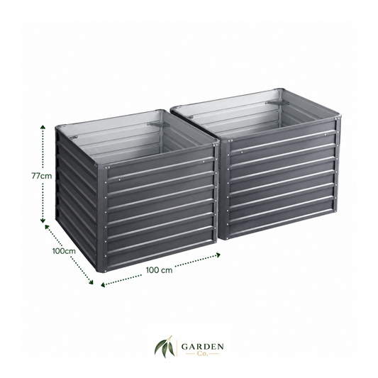 Deep garden beds with dimensions on a white background, featuring the Garden Plus logo.