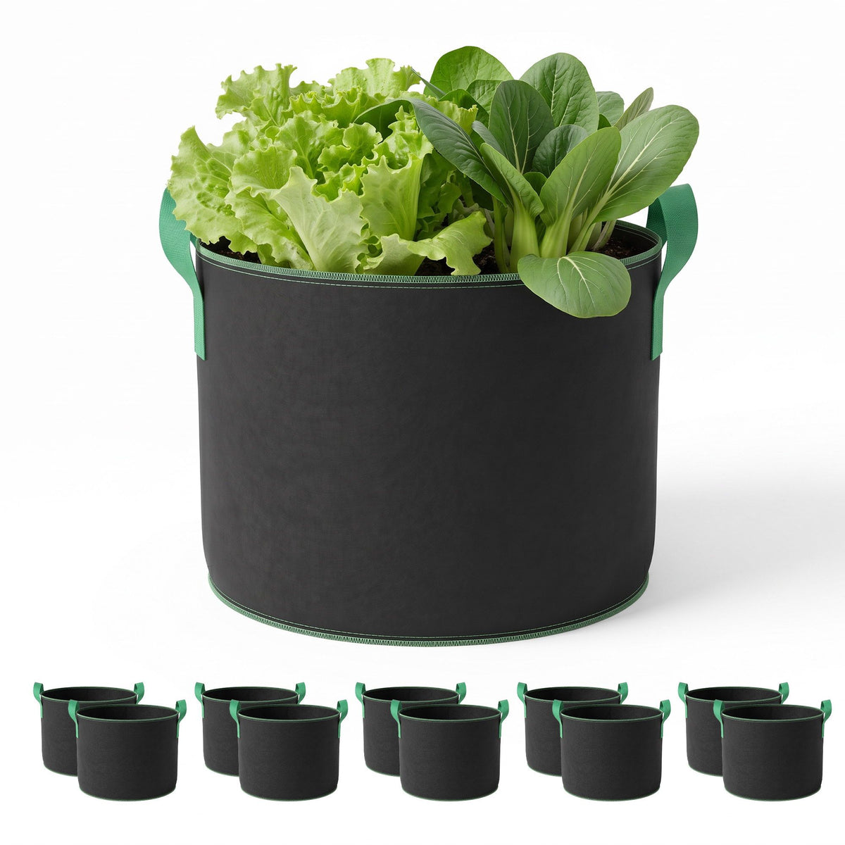 Green Fingers 15 Gallon Grow Bags 300gsm thick Aeration Fabric Pots 10 Pack