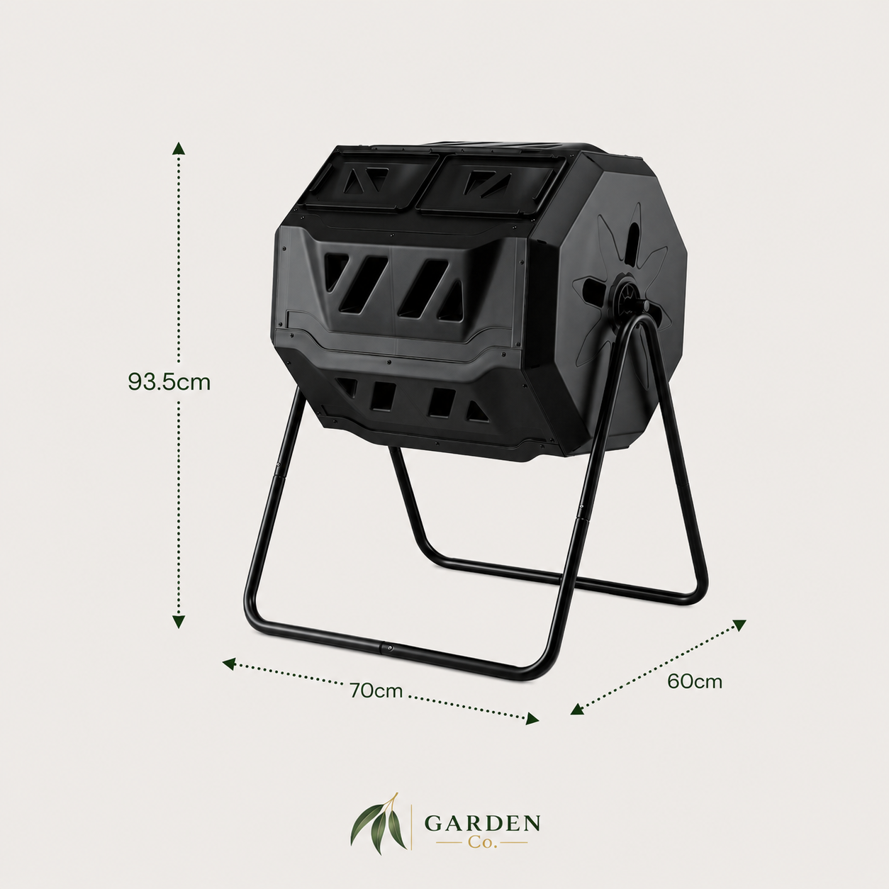 160 litre twin chamber compost bin measurements on a white background