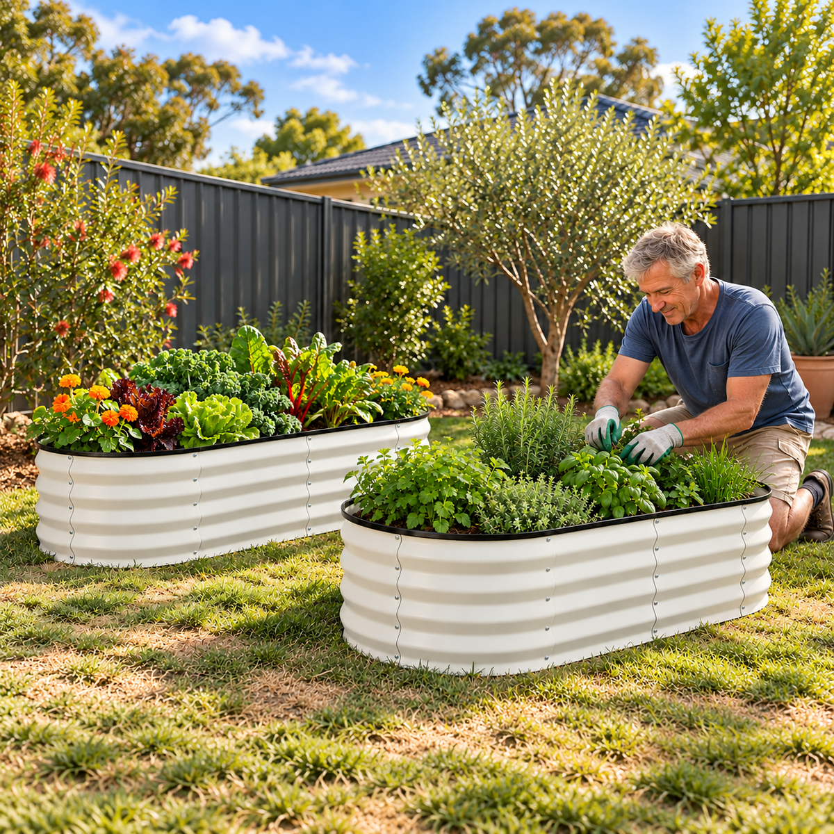 Small Raised Oval Garden Beds – White x 2 (120cm x 60cm x 30cm)
