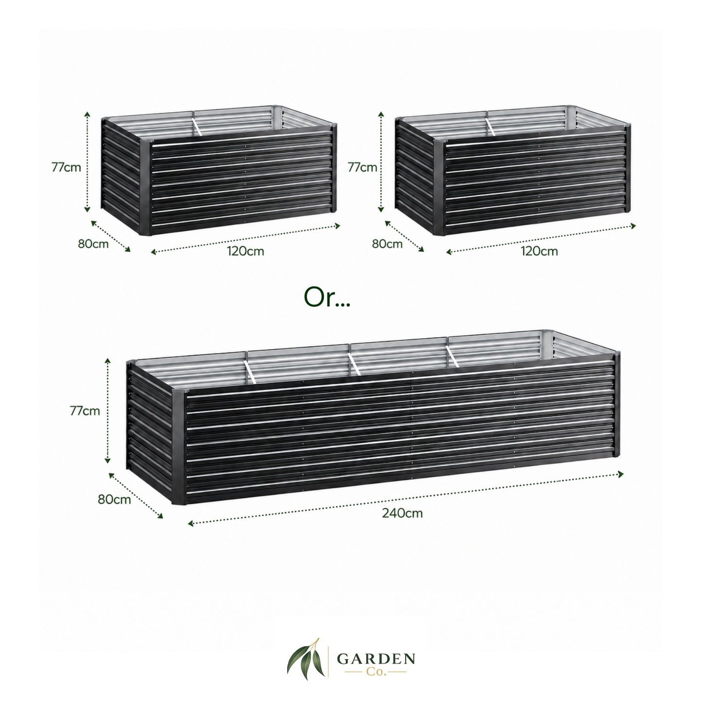 2 in 1 medium steel garden bed dimensions on a white background