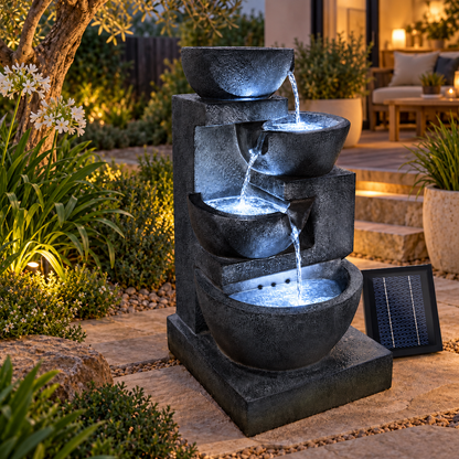 4 Tier Solar Water Fountain with Blue LED Lights