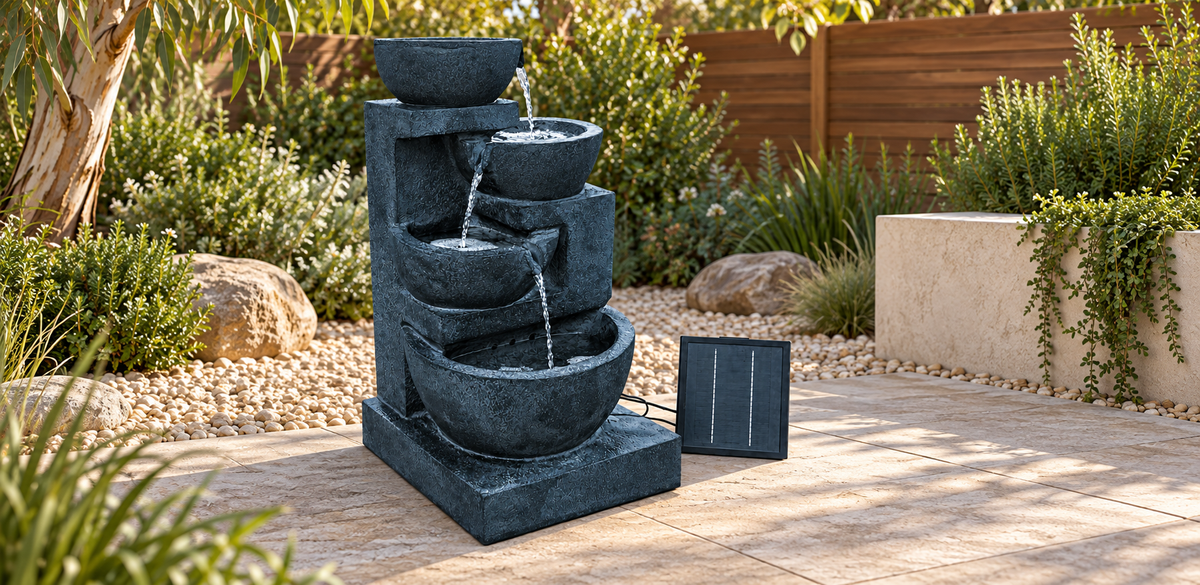 4 Tier Solar Water Fountain with Blue LED Lights