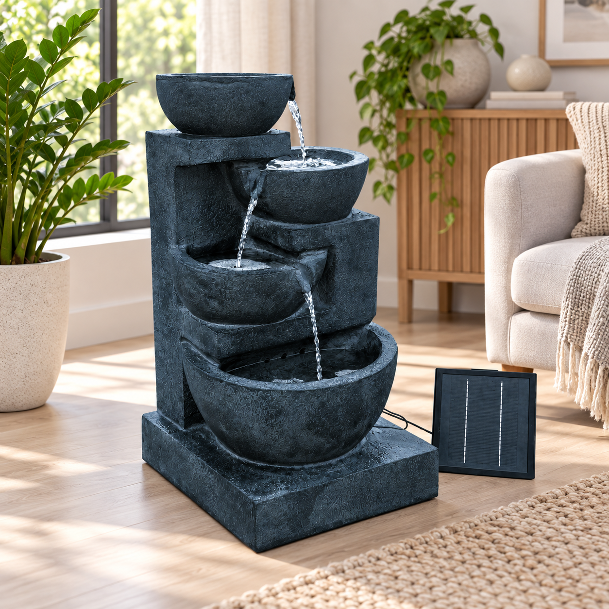 4 Tier Solar Water Fountain with Blue LED Lights