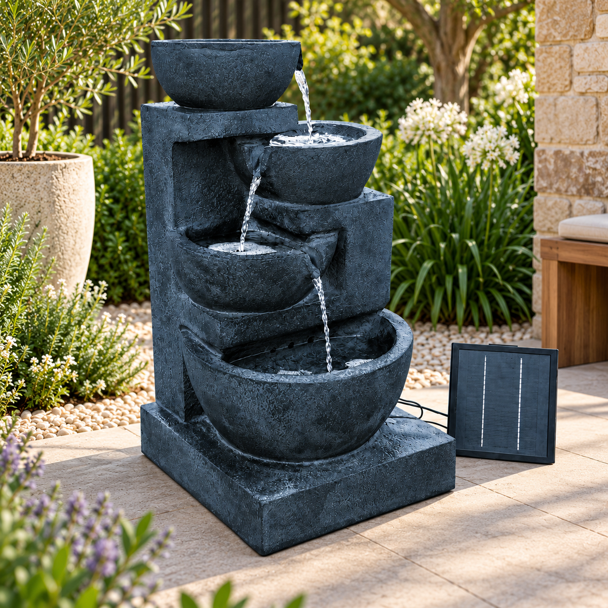 4 Tier Solar Water Fountain with Blue LED Lights