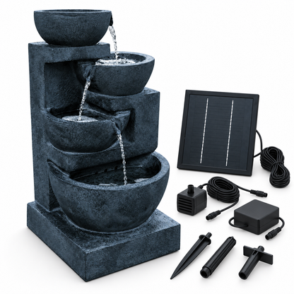 4 Tier Solar Water Fountain with Blue LED Lights