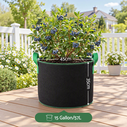 Green Fingers 15 Gallon Grow Bags 300gsm thick Aeration Fabric Pots 10 Pack