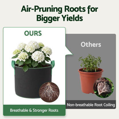 Green Fingers 15 Gallon Grow Bags 300gsm thick Aeration Fabric Pots 10 Pack