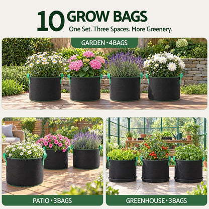 Green Fingers 15 Gallon Grow Bags 300gsm thick Aeration Fabric Pots 10 Pack