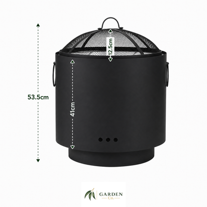 Outdoor fire pit bbq measurements on a white background