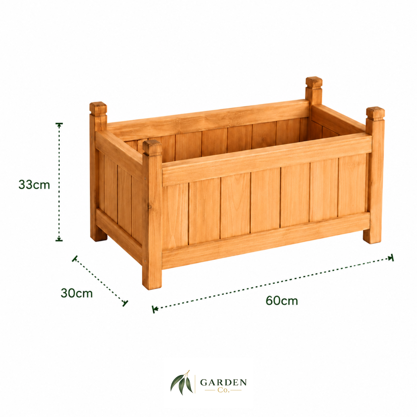 Small Wooden Raised Garden Bed with dimensions on a white background