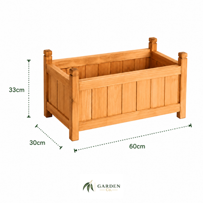 Small Wooden Raised Garden Bed with dimensions on a white background