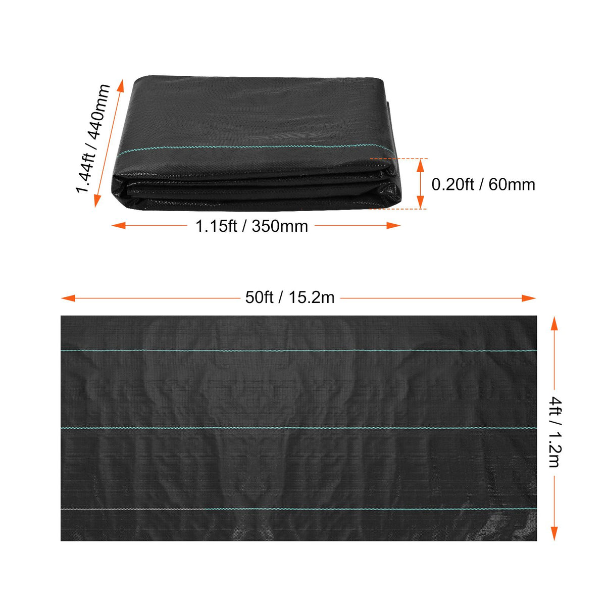 Weed Barrier Landscape Fabric, 4*50FT Heavy Duty Garden Weed Fabric, Woven PP Weed Control Fabric, Driveway Fabric, Geotextile Fabric for Landscaping, Ground Cover, Weed Blocker Weed Mat, Black