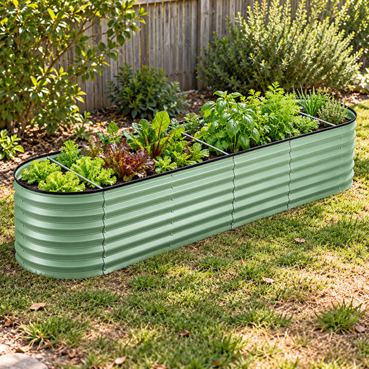 Medium Raised Oval Garden Bed – Green (240cm × 60cm × 45cm)