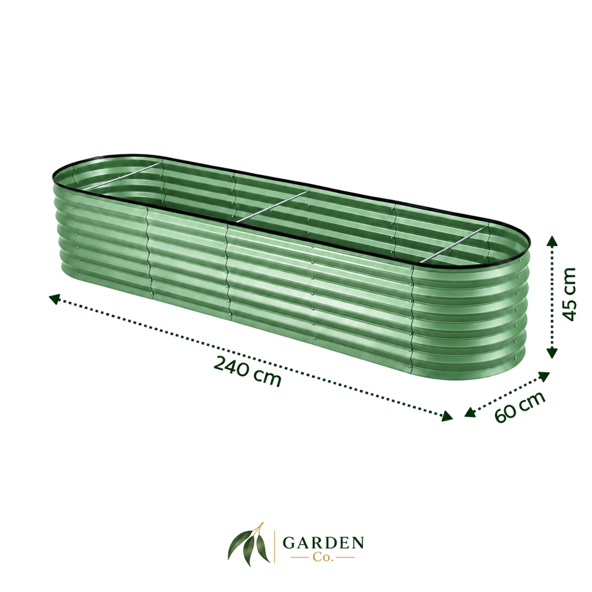 Medium Raised Oval Garden Bed – Green (240cm × 60cm × 45cm)