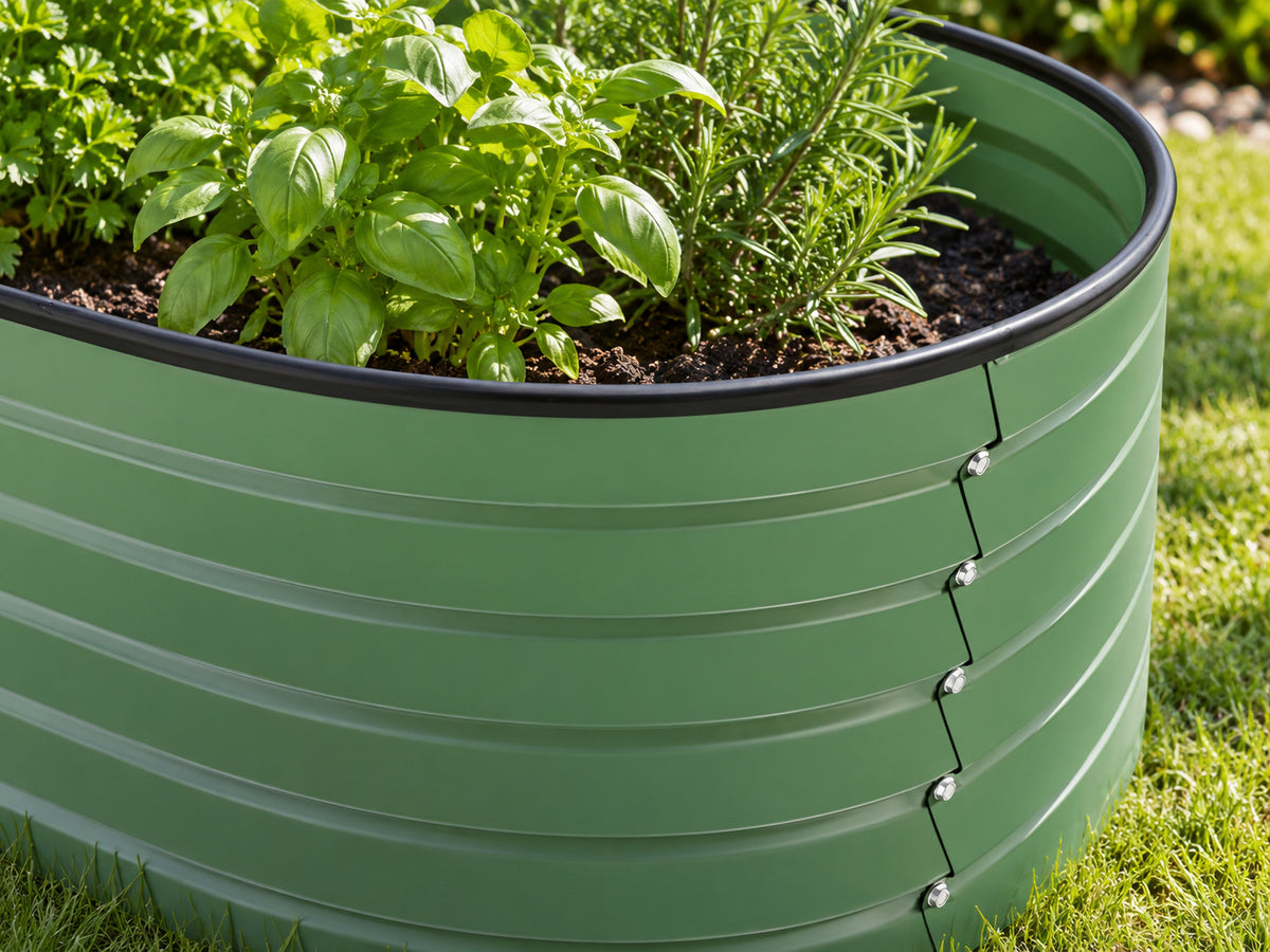 Medium Raised Oval Garden Bed – Green (240cm × 60cm × 45cm)