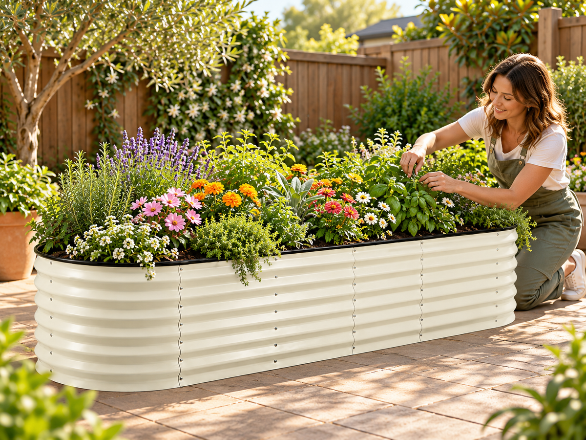 Medium Raised Oval Garden Bed - White (240cm x 60cm x 45cm)